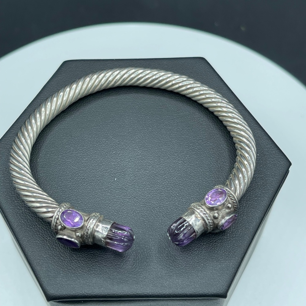Amethyst Sterling Silver Cable Bangle Adjustable … - image 1